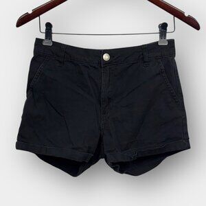Aeropostale Women’s Chino Shorts S Black High Rise Midi Pockets Rolled Cuffs